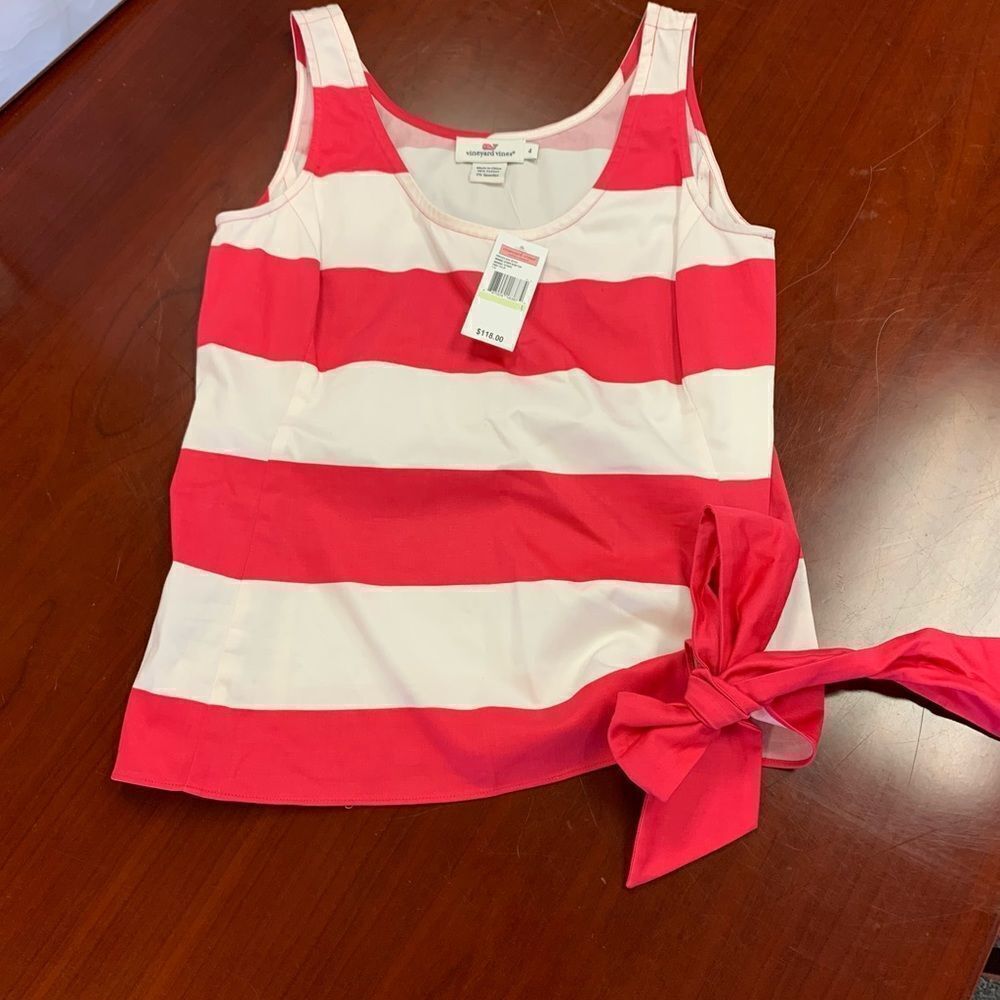 Vineyard Vines Awning Stripe Bow Top sz 4 NWT
